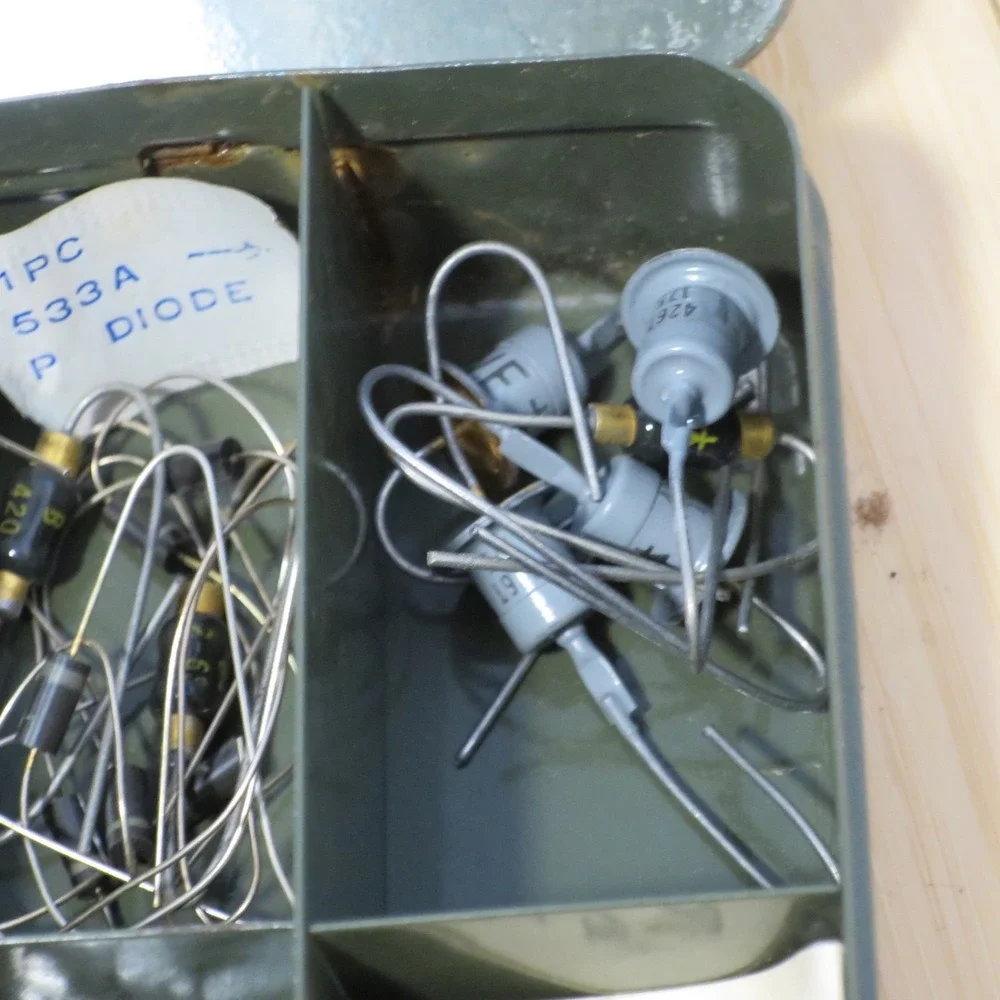 Vintage Assorted Lot of Resistors Lights etc. in Metal Case Lineman 1